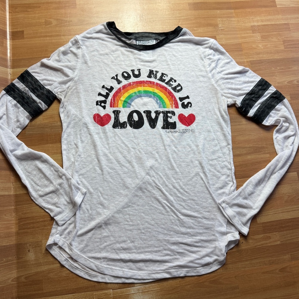 Beatles long sleeve, "all you need is love" rainbow tshirt, size small unisex